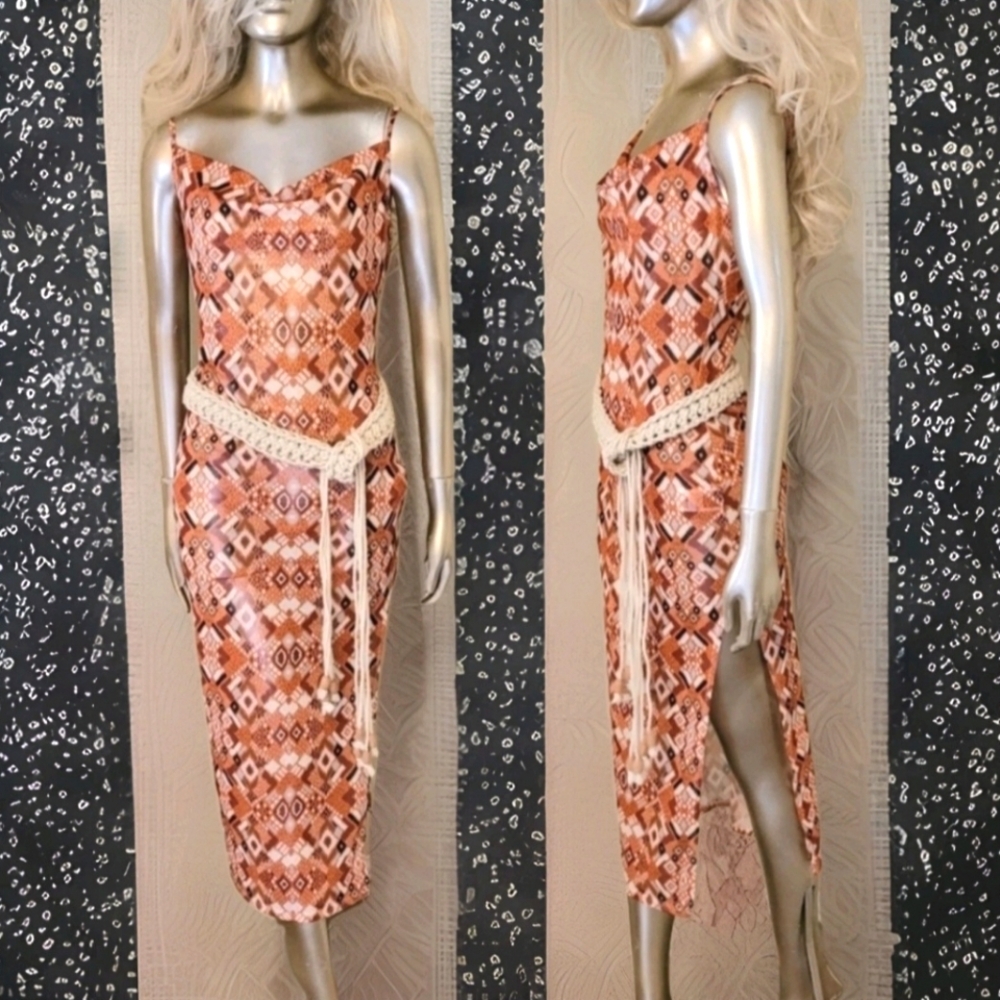 NWT Southwest Snakeskin Print Split Thigh Cami Dress Without Belt Sz S